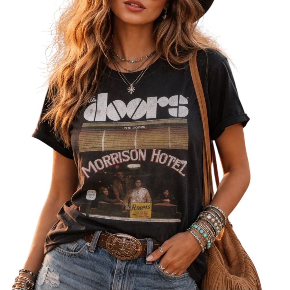 The Doors Black Morrison Hotel Album Cover  Graphic Cotton T-Shirt Tee Small